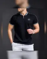 تيشيرت اسكوبا رجالي سادة نص ياقة بسوستة