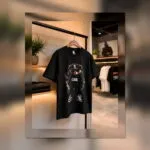 تيشيرت رجالي صيفي مطبوع تيشرت الدب – أبيض وأسود