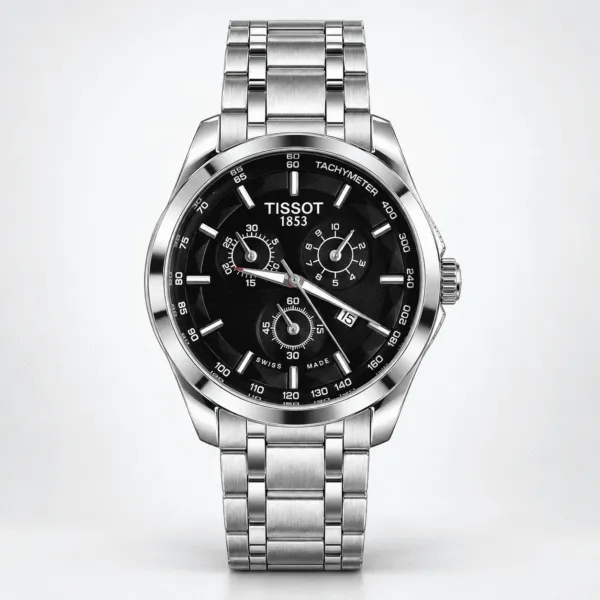 ساعة Tissot رجالي كرونوغراف بسير معدن – أسود / أبيض