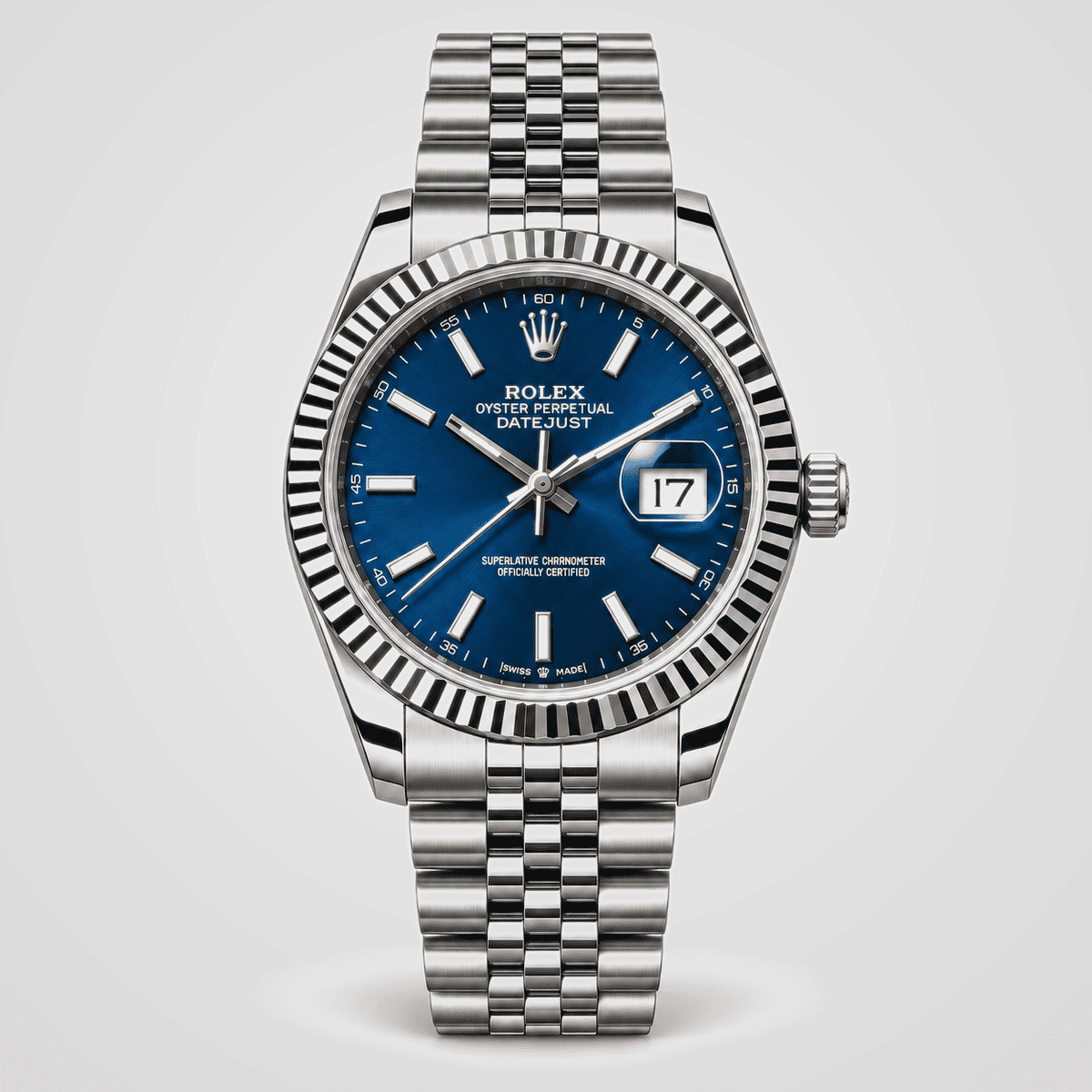 rolex_blue_gray_1200 ساعة بتصميم رولكس 34 مم – ستانلس ستيل وتاريخ - الصورة 1